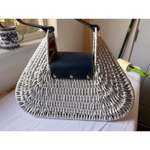 Kate Spade Ivory Navy SANTIAGO ALEK PLANTATION WICKER BAG Handbag - Picture 5 of 16